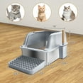 thumbnail image 3 of SQIREP Stainless Steel Cat Litter Box Semienclosed XL Non-Sticky Metal Litter Box Tray Anti-Leakage Easy Cleaning with Litter Scoop and High Wall Sides Enclosure for Big Cats, 3 of 7