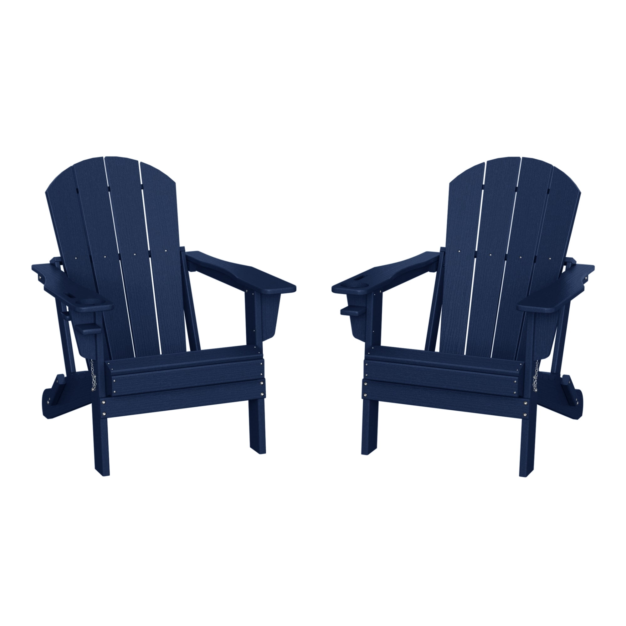 WestinTrends Nantucket Outdoor Patio HDPE Resin Folding Adirondack Chairs With Cup Holder and Phone Holder (Set of Two), Navy Blue