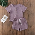 thumbnail image 2 of ITFABS Ensemble de Culottes en Coton pour Bébé Col Rond Manches Mi-Longues Chemise et Short Extensible, 2 of 7
