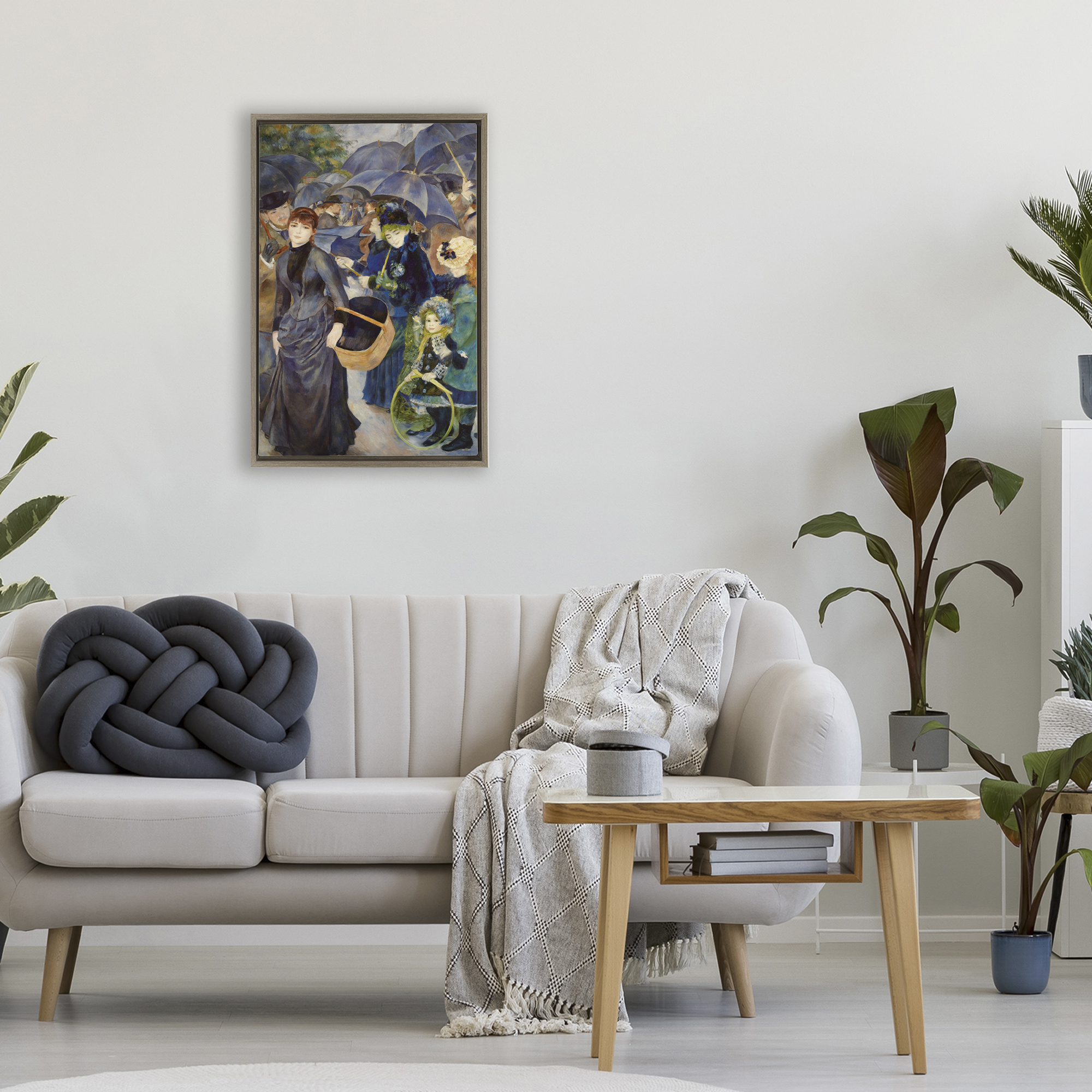 The Umbrellas Renoir Brown Framed Floater Canvas Wall Art, design by Masters Collection