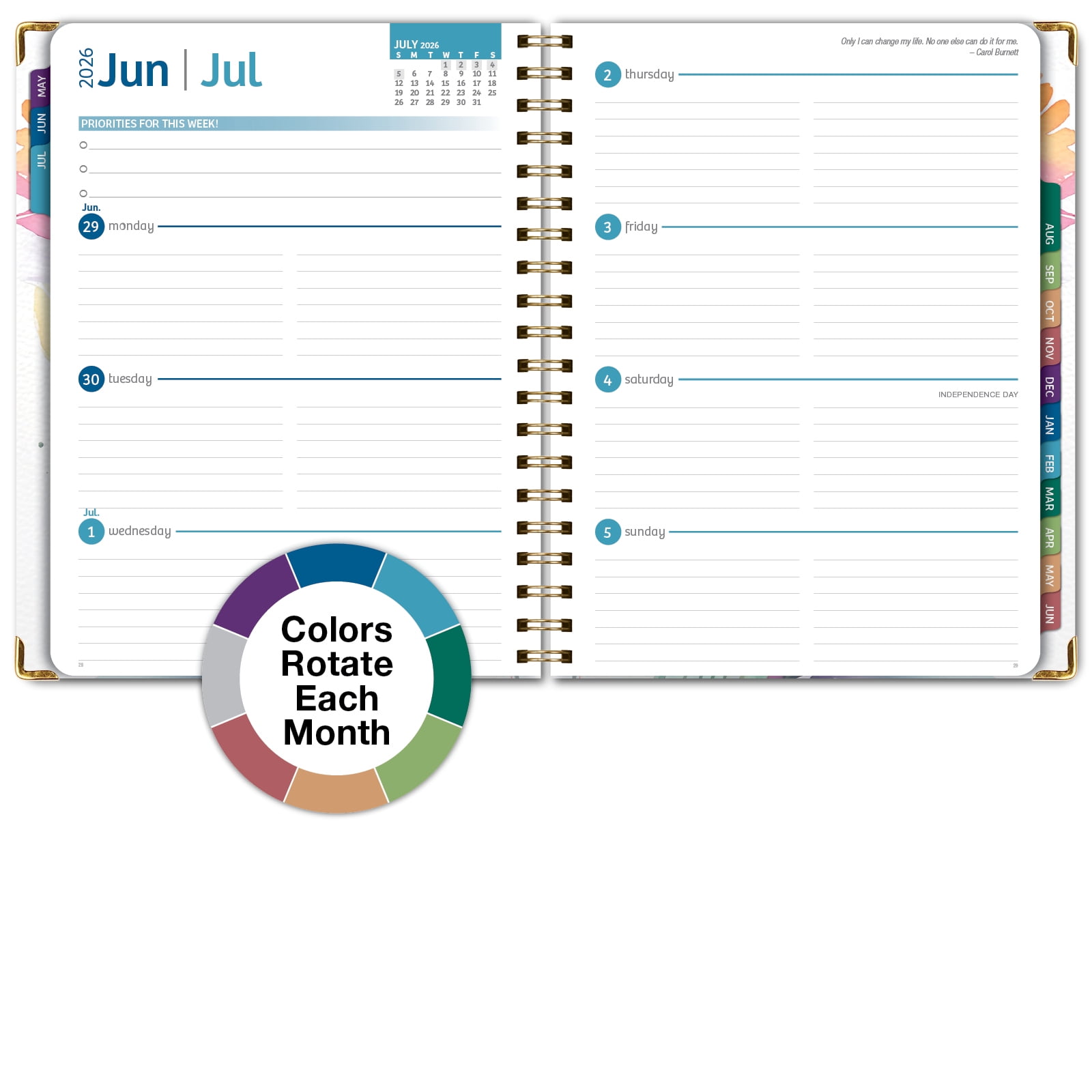 2026-2027 Excello Brands 8.5" x 11" Academic Year Hardcover Fashion Planner, Weekly/Monthly, 14 Month, Rainbow Floral