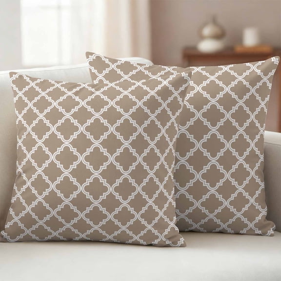 Pack of 2 Outdoor Pillow Covers 20x20 Inch Waterproof Modern Beige Geometric Throw Pillow Covers,Decorative Couch Pillow Shams Protectors Abstract Art Morocco Aesthetic Patio Cushion Pillowcases