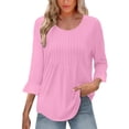 thumbnail image 1 of Kaemgyyd Hauts à Manches 3/4 pour Femmes Décontractés Chics Col Rond Manches à Volants devant Plissé Blouses d'Été Tendance, 1 of 6