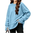 thumbnail image 2 of Falkdiz Long Sleeve With Mitten-Style Cuffs Shirts for Girls Outdoor Winter Tops Warm Comfy Casual Solid Color Girls Pullover Crew Neck , Light Blue , Size: 5-6 Years, 2 of 7