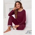 thumbnail image 5 of Women's Long Sleeve Sleepwear Soft Crew Neck Pyjama Set,Wine Red, 5 of 5