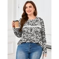 thumbnail image 2 of SHOWMALL Plus Size Floral Tunic Top for Women, Long Sleeve Lace Crew Neck Casual Blouse, Grey Sakura, 2X, 2 of 10