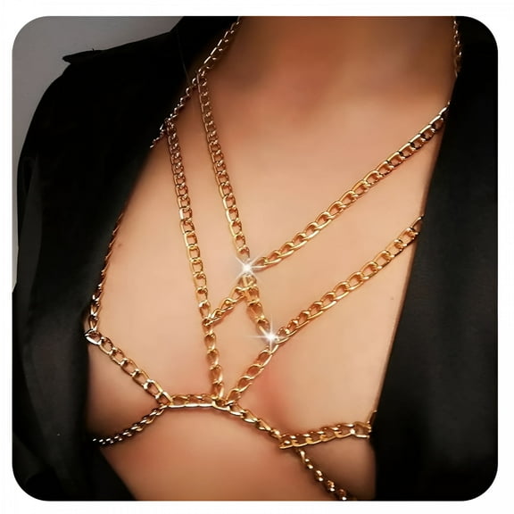 DESIGNICE Body Chain Sexy Wild Jewelry Accessories Chest Cross Style Beach Nightclub Bikini Body Chain for Dancing