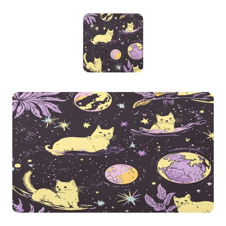 

Wobogo Yellow Cats Artistic Pattern Placemats Coasters Set of 1 Heat-resistant Non-slip Easy to Clean Square Dinner Plate Mat
