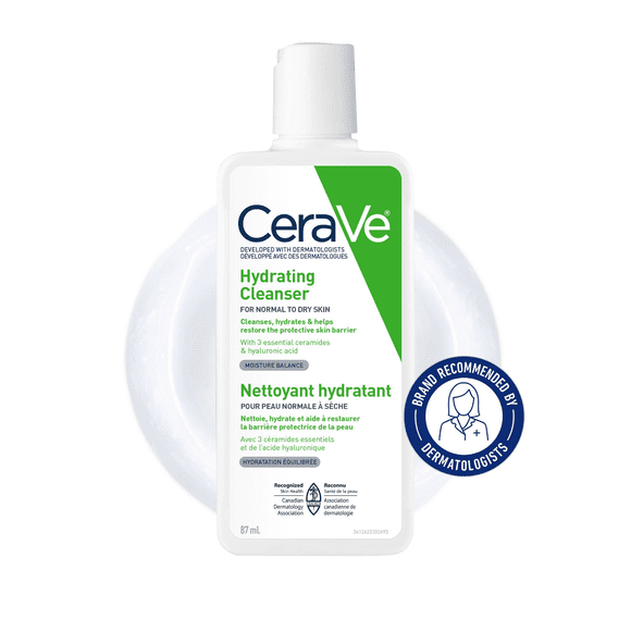 CeraVe Hydrating Cleanser, Gentle Face Wash with Ceramides and Hyaluronic Acid for Normal to Dry Skin, 87mL