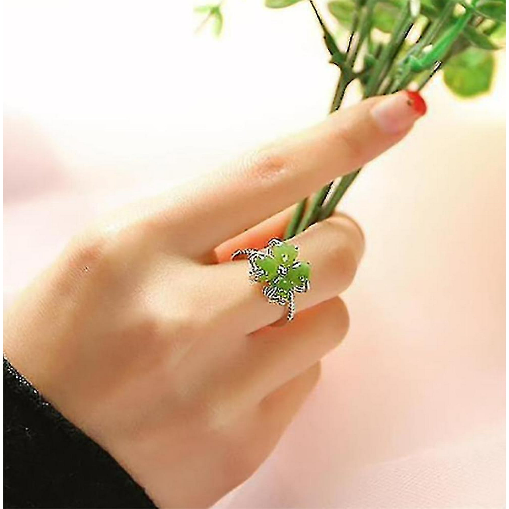 Classic Jade Green Clover Ring for Lady Anniversary Accessories Gift Fashion 925 Sterling Silver Ring Women Jewelry Adjustable subaoe Walmart