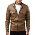 thumbnail image 2 of Men's Leather Jacket 2025 Lightweight Slim Fit Long Sleeve Collared Zip Up Jacket with Pockets Outerwear Coat, 2 of 5
