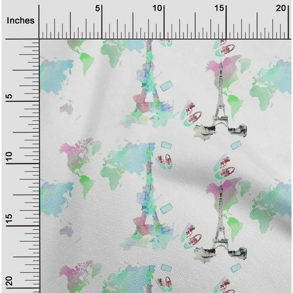 oneOone Cotton Poplin Mint Green Fabric Shoes|Eiffel Tower & Map Travel Diy Clothing Quilting Fabric Print Fabric By Yard 56 Inch Wide