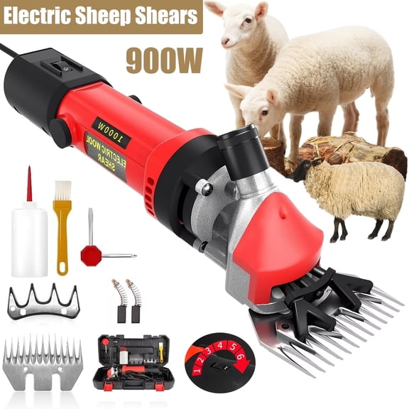 900W Sheep Shears Electric Farm Livestock Haircut with 2 Blades Professional Animal Clippers 6 Speed Heavy Duty Electric for Thick Horses Sheep Alpacas Goats(Red)
