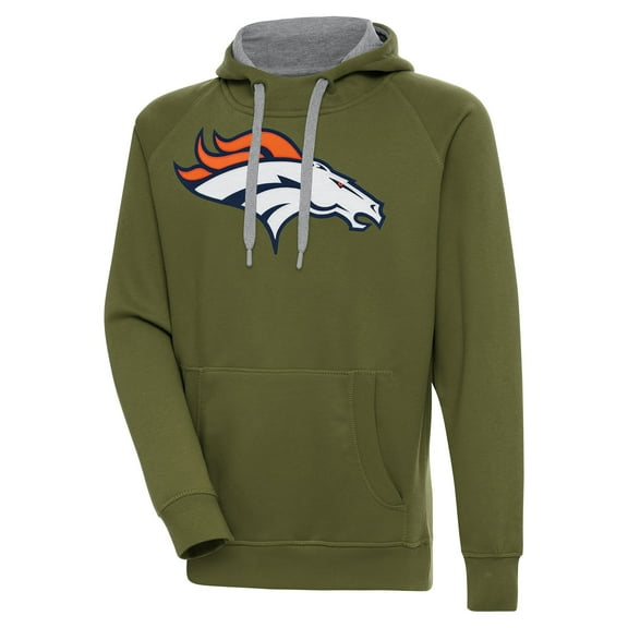 Men's Antigua  Olive Denver Broncos Primary Logo Victory Pullover Hoodie