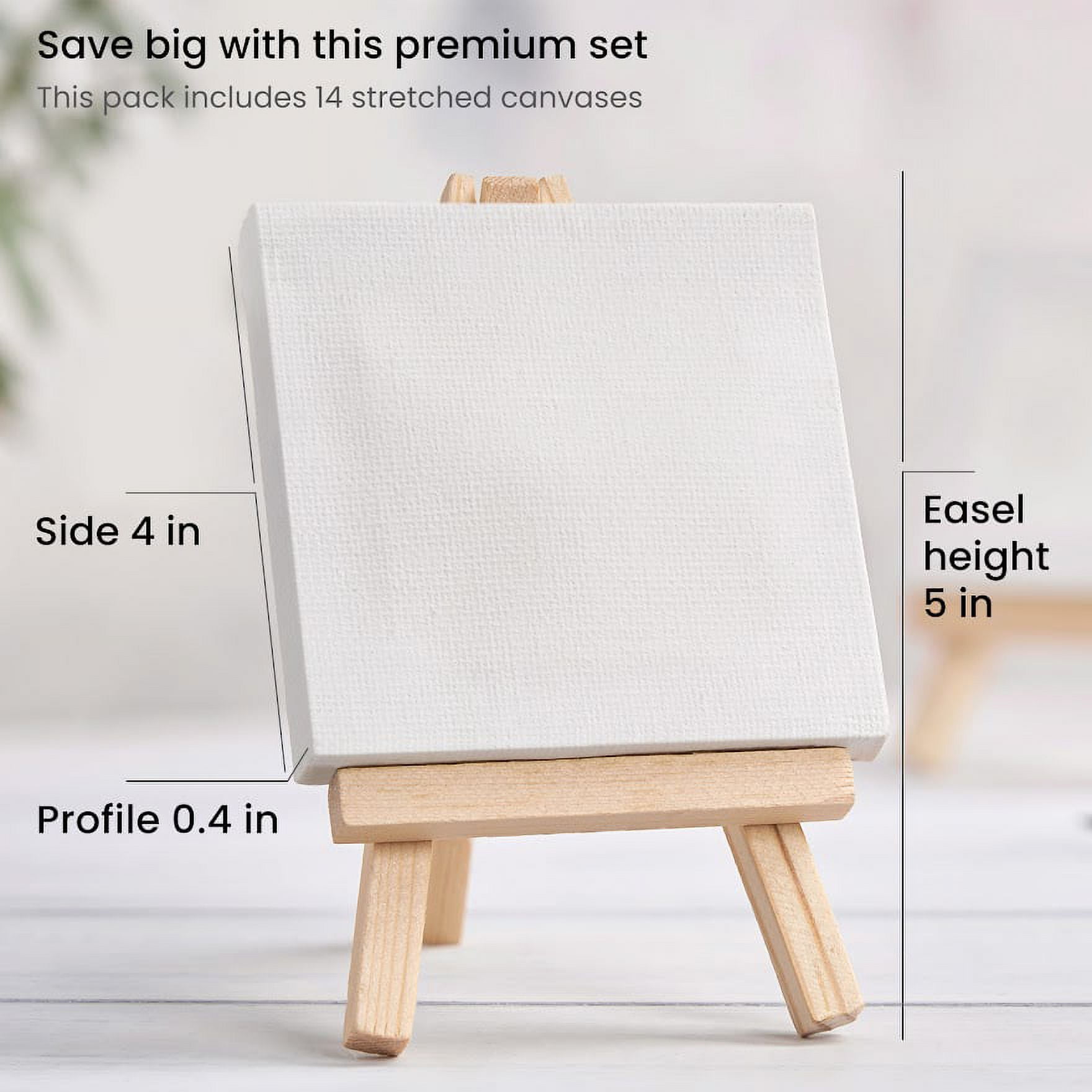 Arteza Small Mini Stretched Canvas, White, 4x4, Blank Canvas Boards for  Painting - 14 Pack