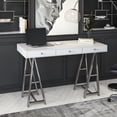 thumbnail image 2 of Modrest Ostrow 3-Drawer Rectangular Stainless Steel Writing Desk in White, 2 of 6