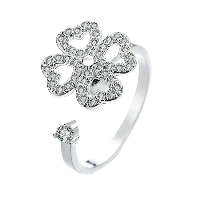 Versatile Rotatable Adjustable Anxiety Relieving Silver Plated Zircon Ring for Stress and Fashionable Finger Accessory
