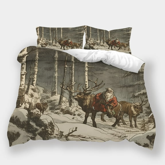 Christmas Santa Claus Elk Printed Duvet Cover with Pillowcase Teen Adult Festival Vintage Home Bedding Suit