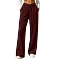 thumbnail image 2 of FEIIBMOYRIA Women Straight Pants Fashion Soft V-Shaped Ruched Elastic Waist Wide Leg Pants Casual Athletic Comfortable Streetwear Solid Color Long Sweat Pants with Side Pockets, 2 of 7