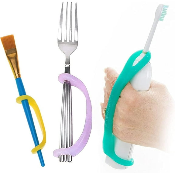 Elderly Female 3-Pack, Silicone Adaptive Aid, Universal Cuff Hand Grip Assistive Device