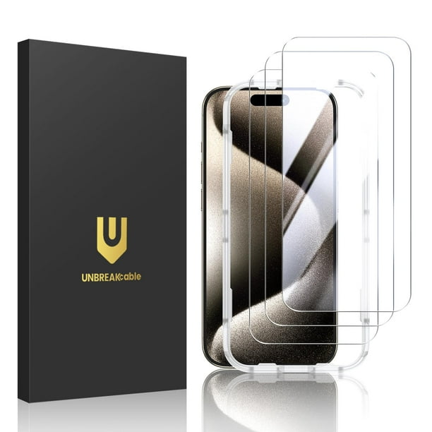 Protector de pantalla UnbreakCable para iPhone 15 Pro de 6.1 pulgadas, paquete de 3