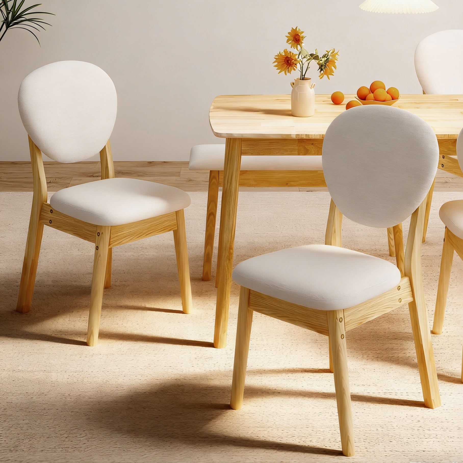Ktaxon Solid Wood Dining Table Set for 6, Mid-Century Dining Room Table with 4 Padded Chairs & Bench, 47.3" Dining Room Set for 4~6 Family Use, Natural Wood