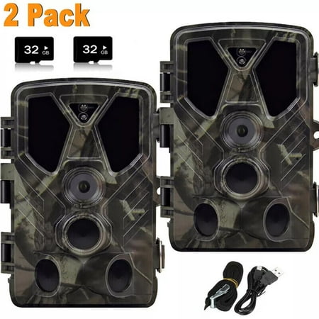 2 Pack Game &Trail Camera 36MP 2.7K No Glow 65ft Night Vision Deer Hunting Cam