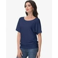 thumbnail image 6 of Women's Dolman Top Boat Neck Short Sleeve Solid Tees Casual T Shirt with Side Shirring Detail, 6 of 7