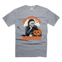 Mens Halloween t-shirt Michael Myers Shirt Serial Killer Tee Shirt Just Waiting For Halloween Shirt (Large Grey)