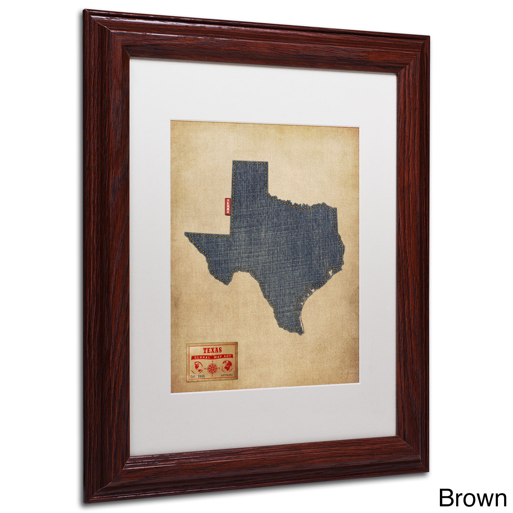 Trademark Fine Art "Texas Map Denim Jeans Style" Canvas Art by Michael Tompsett, White Matte, Black Frame