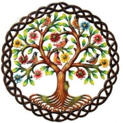 Global Crafts Green Rooted Tree Of Life In Circle Haitian Metal Drum Wall Art Miscellaneous