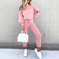 thumbnail image 4 of MSJUHEG Two Piece Outfits For Women Fall Outfits Women Solid Shirt Round Neck Blouse Pocket Pant Suit Women'S Pants Pink Xl, 4 of 8