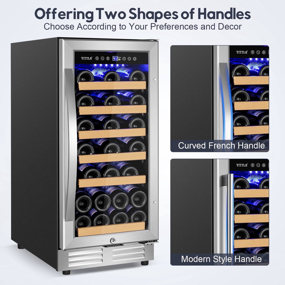 15" Wine Premium Refrigerator 31 Bottle Built-in Wine Cooler with Two Handle & Reversible Hinge