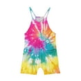 thumbnail image 4 of Moocorvic Tie-dye Girls Rompers Casual Spaghetti Strap Jumpsuits Sleeveless Loose Outfits with Pockets(Red), 4 of 5