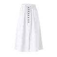 thumbnail image 4 of Smsaxvxz Womens Summer Skirts Casual Solid Front Button A-Line Drawstring Elastic Waist Midi Skirt with Pockets White 2XL, 4 of 8