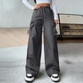 thumbnail image 6 of Kvture Women's Cargo Pants Casual Straight Wide Leg Work Pants Elastic Waisted Lightweight Loose Hiking Pant with Pockets Dark Gray Pant S, 6 of 7