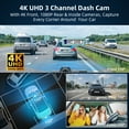 thumbnail image 3 of Dash Cam, Froura 4K Dash Cam Front and Rear Inside, 3 Channel Car Camera with Wi-Fi and App Control, WDR, 32GB Card, Support 256GB Max, Black, 3 of 8
