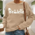 thumbnail image 2 of XIAOCHA Womens Christmas "Believe" Print Sweatshirt Long Sleeve Sweatshirt Santa Hat Reindeer Elements Crew Neck Pullover Top, 2 of 4
