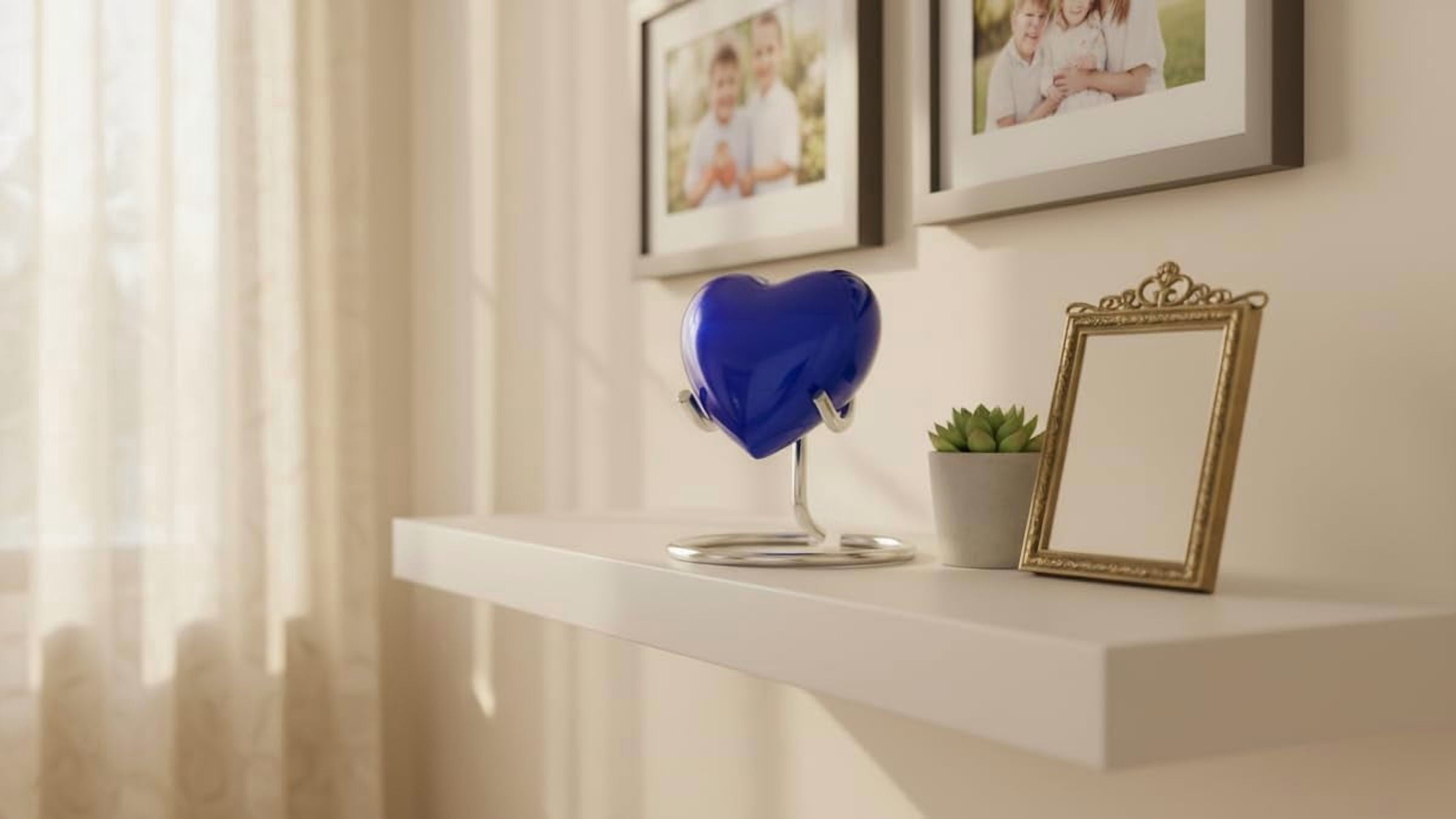 Beautiful Blue Heart Cremation Urn Heart Shape Urn for Ashes/Heart Keepsake Urn with Stand & Box/Small Urn for Human Ashes/Honor Your Loved One Perfect Mini Urn for Adults