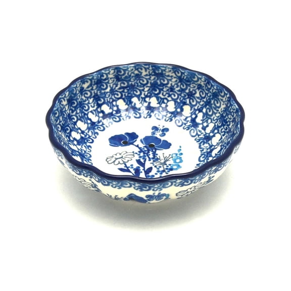Polish Pottery Bowl - Shallow Scalloped - Small - Evening Poppies