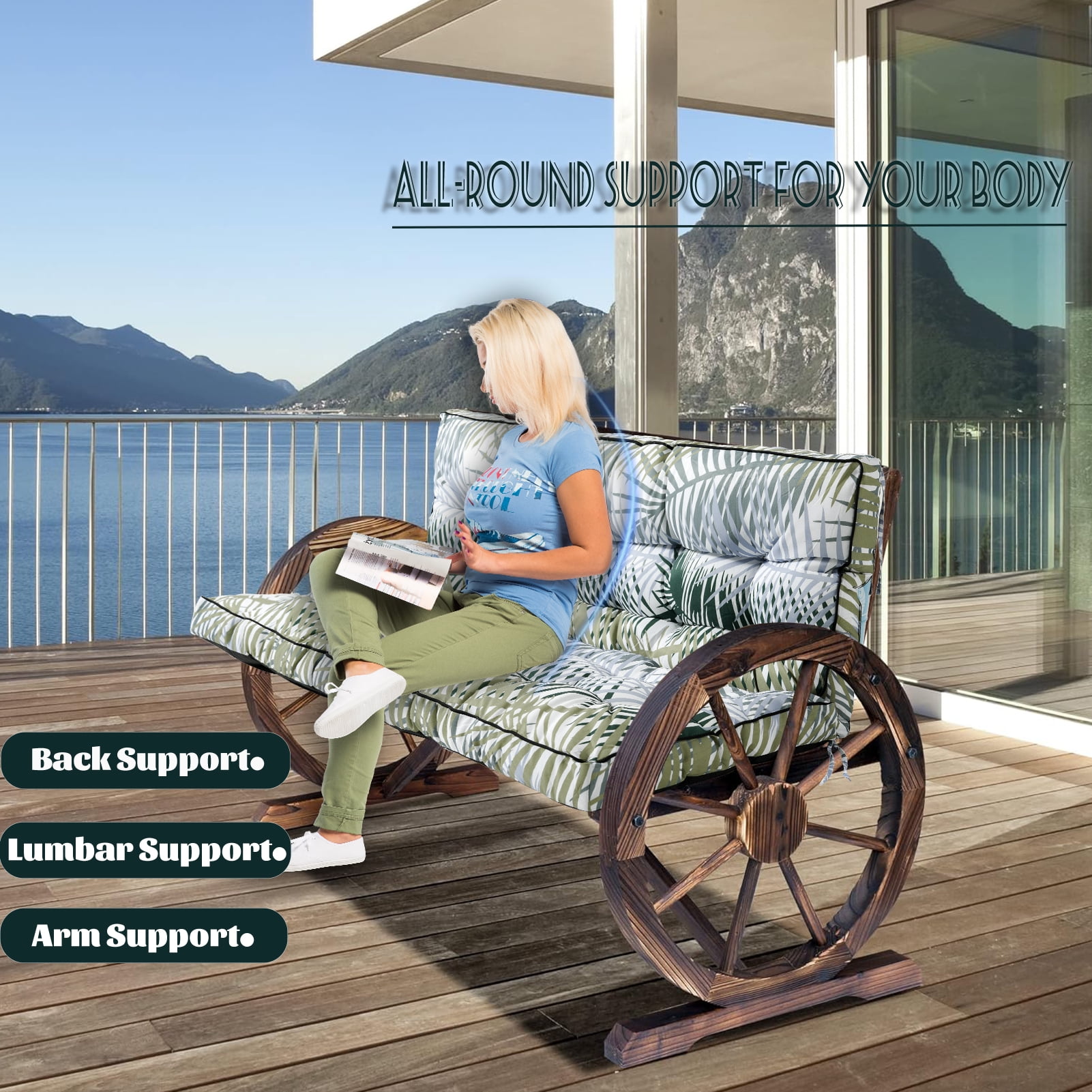 Replacement Cushions for Outdoor Swing, Swing Replacement Cushions Thicken 4" with Backrest, Waterproof Bench Cushions for Patio Furniture Porch Swing Cushions (Bamboo Leaves)