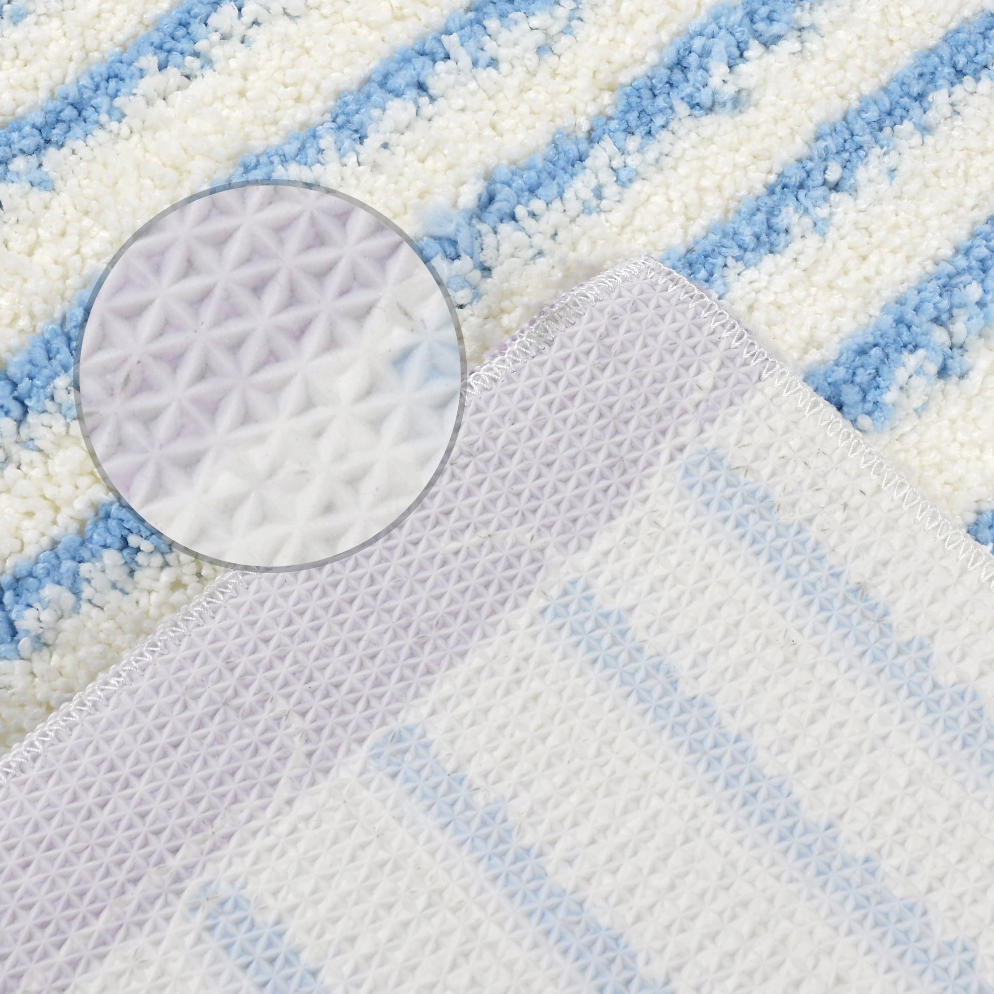 Unique Bargains 2 Pcs Striped Non-Slip Soft Bath Mats Absorbent Washable Bathmat Blue/Dark Blue 20" x 32"