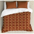 thumbnail image 1 of Yin Yang Duvet Cover Set King Size, Oriental Symbol in Triple Circular Form with Everlasting Knot Figure, Decorative 3 Piece Bedding Set with 2 Pillow Shams, Sand Brown and Ruby, by Ambesonne, 1 of 3
