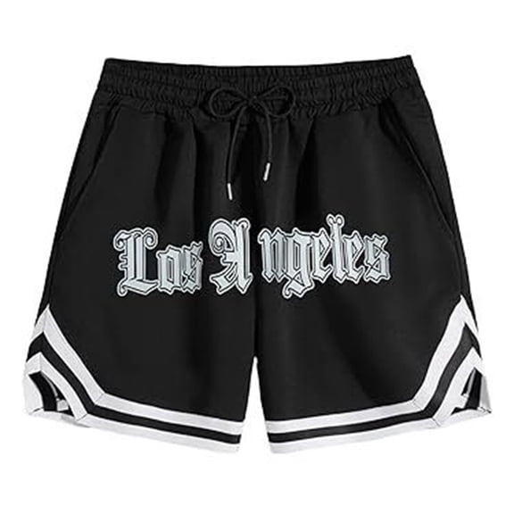 Swim Shorts Men Drawstring Elastic Waist Letter Print Summer Loose Fit Casual Comfortable Sports Running Beach Shorts