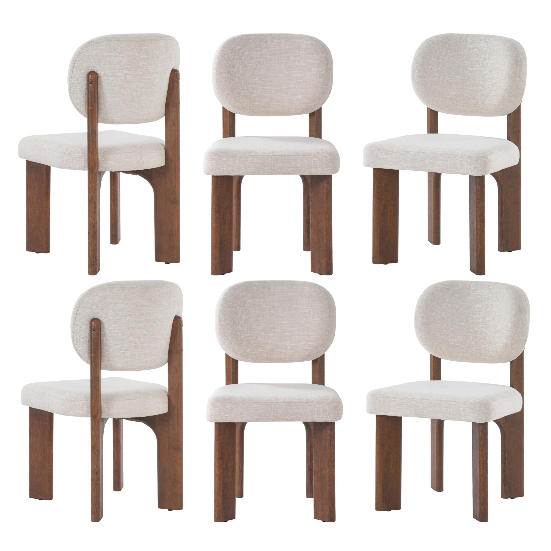 Christopher Knight Home Modern Upholstered Armless Dining Chairs, Wood Frame, Walnut+Beige, Set of 6