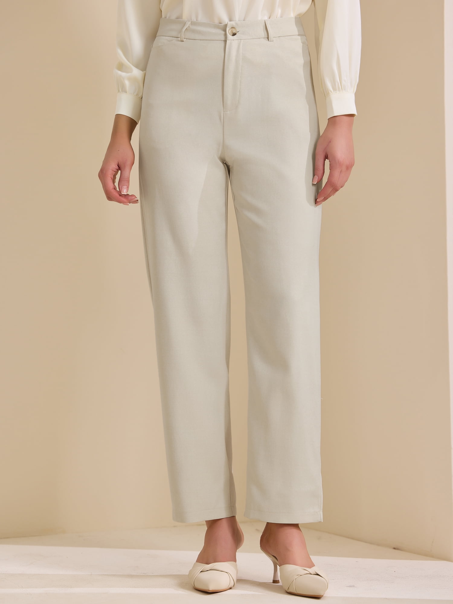 DARING DIVA Women's Straight Leg Dress Pants Packets Formal Long Trousers XX-Large Beige