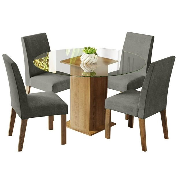Juego de Comedor con Mesa Redonda y 4 Sillas Madesa Silver