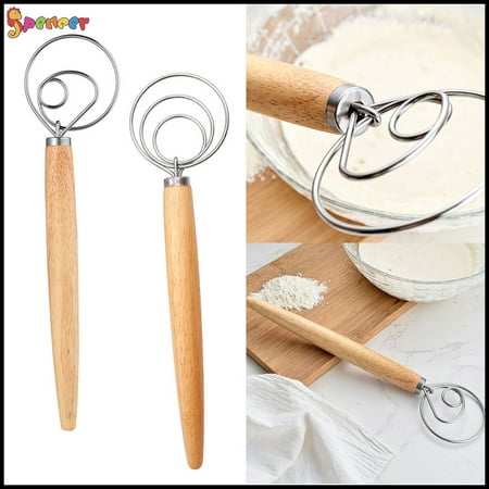 

Spencer Original Danish Dough Whisk - 13 Inch Large Stainless Steel Dutch Dough Whisk Hand Mixer for Bread Cookie Dumpling or Pizza Dough Baking Tool