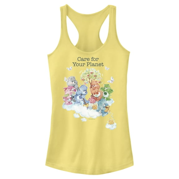 Junior's Care Bears Care for Your Planet  Racerback Tank Top Banana Medium