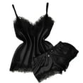 thumbnail image 3 of Women's Pajama Sets Sexy Silk Satin Camisole V Neck Top And Shorts Lounge Sets Sleepwear Black L, 3 of 9
